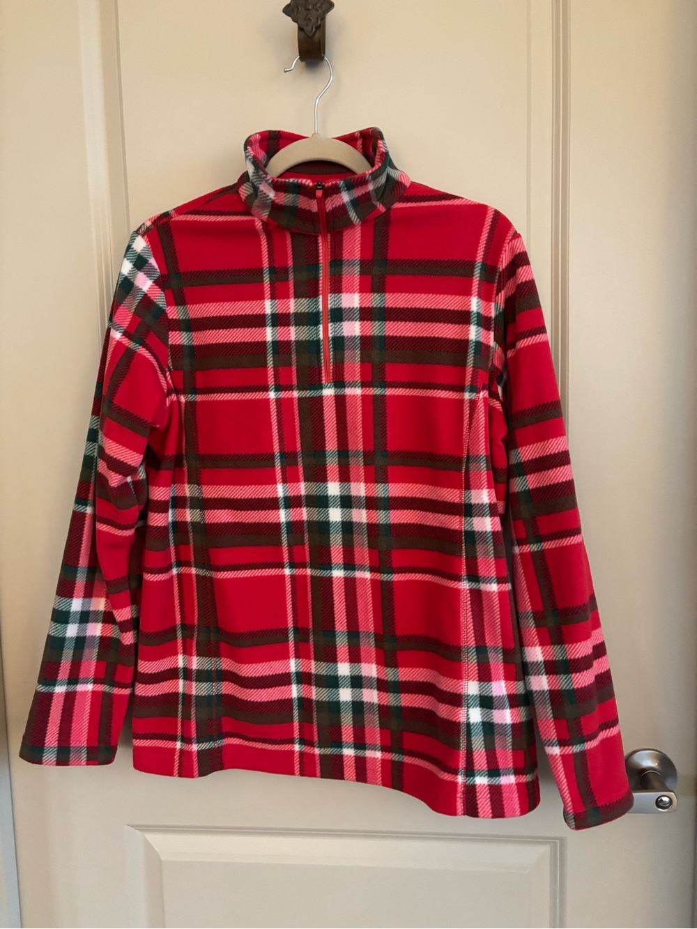 Lands' End Red Plaid Fleece Half-Zip Pullover